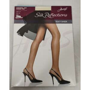 Hanes Silk Reflections Sheer Toe Control Top 717 Plus Sz CD PEARL Pantyhose